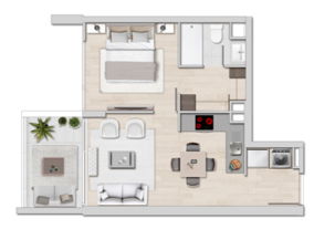 1 Dormitorio + 1 Baño I2